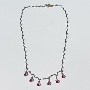 Vintage stainless steel silver pink beaded necklace